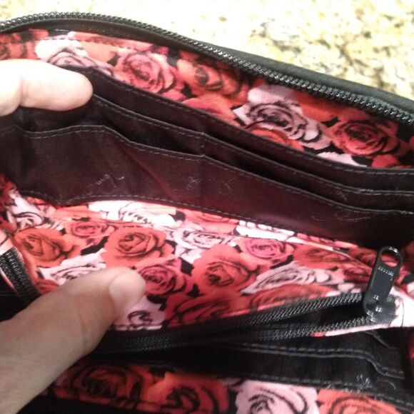 Vera Bradley Zip Around Wallet Havana Dots Floral Black Red/Pink - Picture 6 of 10